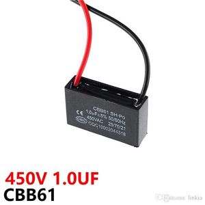 CBB61 450VAC 1UF مروحة ابتداء من مكثف طول الرصاص 10 سنتيمتر مع خط بالسعة