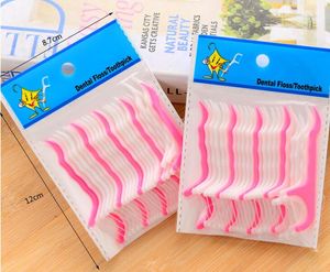Plast Tandpetare Bomull Floss Tandpetare Stick För Oral Health Bord Kök Bar Tillbehör Verktyg Opp Bag Pack