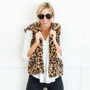 Spring Winter Womens waistcoat Leopard Faux Fur Vest Gilet Jacket Coat Outwear Cardigan Outwear