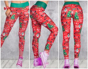 Leggings da donna in cartone animato stampato in 3D di Natale da ragazza Leggings elastici attillati e attillati Pantaloni natalizi da fitness Pantaloni sportivi da yoga