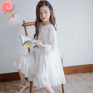 2019 Branco para meninas Manga Princess Dress Spring Summer Summer Holiday Beach School Costume Big Girl Long