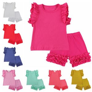 Toddler Girl Outfits Pizzo Neonate Camicie Pantaloni corti 2 pezzi Set di vestiti per bambini in cotone solido Set Boutique Abbigliamento per bambini 10 colori DW4009
