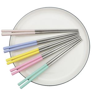 1Pair 23cm Reusable Chopsticks Non-slip Head Chopsticks 304 Stainless Steel Dinnerware Anti-scalding Tableware Home Hotel Chopsticks