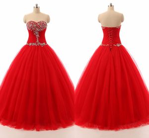 Дешевые красные выпускные платья Quinceanera платья с плиссированным бисером без бретелек без бретелек без обратного платья 8 -го класса Sweet 16 Sweet Girls Special Event DR294H