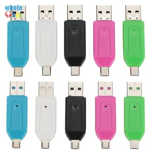 2 In 1 Card Reader with SD Micro SD TF Slots OTG Adapter Micro USB 2.0 for Android Cell Phone Tablet Computer 400pcs/lot