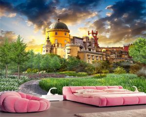 Benutzerdefinierte Tapete 3D HD Fantasy Castle Back Garten Landschaftsmalerei Wohnzimmer TV Hintergrund Wand Seidenbild Tapete