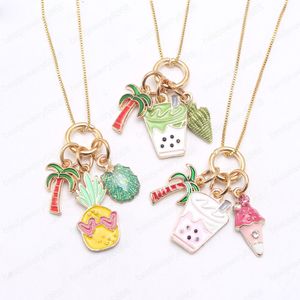 Cute Design Baby Girls Long Chain Necklace Charming Shell/Pineapple/Tree Pendants Necklace Kids Summer Party Style Gift