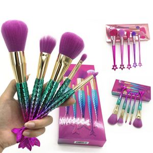 Mermaid Makeup Brushes Set 5pcs Cheek Highlighter Powder Blush Eyeshadow Foundation Cosmetic Make Up Brush Tools Kits with box