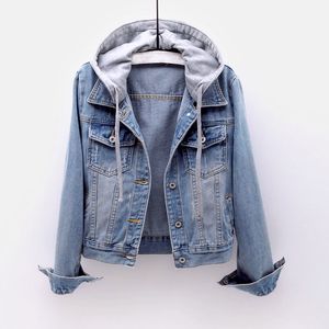 Vintage Denim Jacka Kvinnor Höstrock Ripped Hooded OuterWear Coats Windbreaker Basic Boyfriend Kvinna Jeans Jacka Plus Storlek