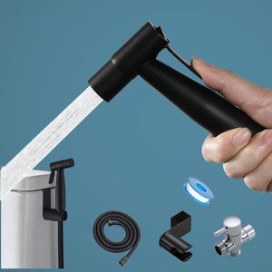 Black Toilet Bidet Sprayer Kit. Set Hand Hold Stainless Steel Shattaf For Bathroom Personal Cleanse Bidet Faucet