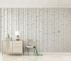 Custom Wallpaper 3D White Embossed Bamboo Modern Minimalist Living Room Bedroom Background Wall Decoration Mural Wallpaper