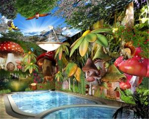 Promoção parede 3d Wallpaper Mushroom Hut em The Woods Fairy Tale Whole House Background decoração da parede Papel Mural