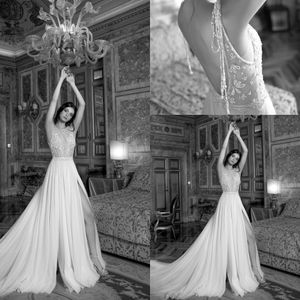 Gali Karten Beach Wedding Dresses Beading Sheer Jewel Neck Lace Appliques Bridal Gowns Bohemia Beaded Plus Size Wedding Dress robe de mariée