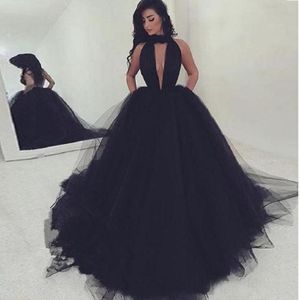 Sexy Halter Backless Black Prom Dresses 2022 Neue lange formale Kleid Abend Tragen Geschwollene Tüll Frauen Cocktail Party Kleider Geschenk
