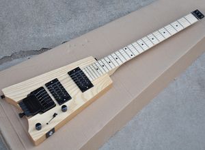 Doğal ahşap renk başsız elektrik gitar kül ahşap gövdeli, taraklı akçaağaç fretboard, istek olarak özelleştirilebilir