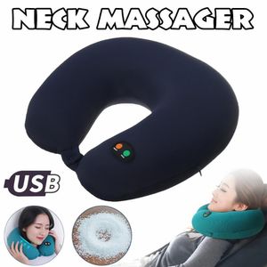 Elektrisk 6-läge U-formad resekudde kudde nackmassager vibration cervikal kudde massage avkopplande familjebil