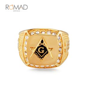 Новый золотой цвет сигнал символов камни камни титан 316L из нержавеющей стали масонские мужчины кольцо масоны мужские кольца подарки
