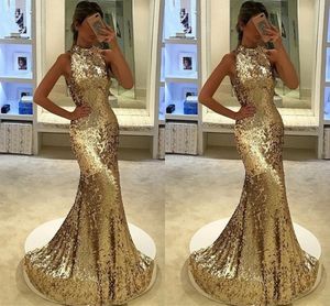 High Neck Gold Dress Mermaid Prom Dresses 2019 Abiti con paillettes Abiti da sera Abiti formali Abiti da festa Per le occasioni speciali Donne Ragazze