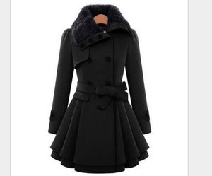 New Slim lungo cappotto di lana collo di pelliccia cintura doppiopetto cappotto di lana giacca a vento donne europee e americane regali caldi