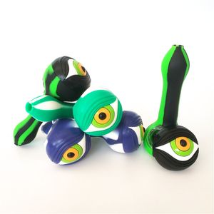 Pipa per tabacco Bong Dab Rig Tubo in silicone Tubo per mano a forma di occhio all'ingrosso Pipa per cucchiaio infrangibile portatile con ciotola di vetro