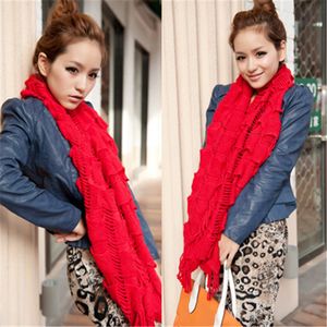 Wholesale- Knitted Infinity Scarves Winter Warm Layered Fringe Tassel Neck Circle Shawl Snood Scarf Cowl Girl Solid Soft Wraps 10Pcs/Lot