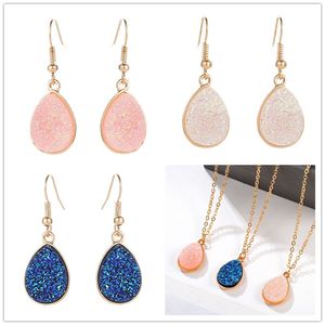 Fashion water drop 4colors druzy drusy earrings necklace gold plated Geometry faux natural stone resin earrings necklace for women jewelry