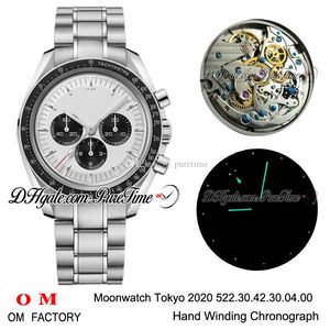 Omf Moonwatch Tokyo 2020 Winding Chronograph Mens Watch Panda Vit Black Dial Rostfritt Stål Armband Nytt 522.30.42.30.04.001 Puretime