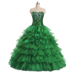 2019 Elegant grön bollklänning Quinceanera Klänningar Beaded Sweet 16 År Lace-Up Prom Party Evening Gown Vestidos de 15 Anos QC1394