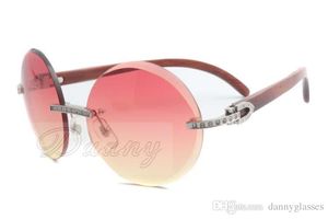 Neue, runde, trendige Sonnenbrille mit Volldiamanten 3524012 und Bügeln aus Naturholz. Größe 56-18-135 mm