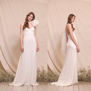 Divine Atelier Modest Sleeveless Sheath Wedding Dresses Spaghetti Chiffon Wedding Dress Sweep Train Vestidos De Novia