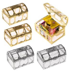 Treasure Chest Candy Box Wedding Favor Mini Presentlådor Matklass Plast Transparent smycken Stoage Case