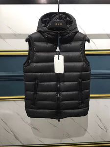 ファッション2018秋と冬のメンズデザイナーのジャケット高品質フード付きスリムホワイトグースダウンベスト暖かいカジュアルダウンベストサイズS-2XL