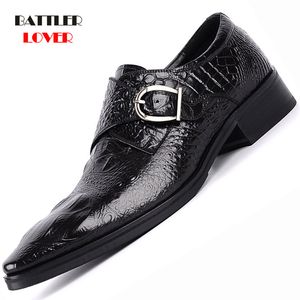2019 Fashion Men's Wedding Dress Shoes Crocodile Genuine Leather Gentleman Mens Dress Leather Shoes Business Loafers Derby Shoes