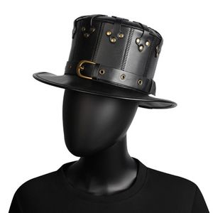 新しいブラックリベットトップハットペストドクター紳士マジシャン帽ハロウィーンコスプレ男性FedorasマジシャンキャップStingy Brim Hats