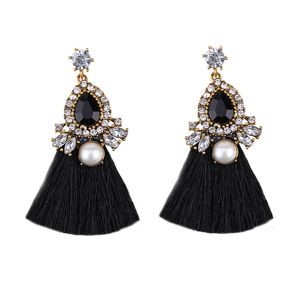 Wholesale- luxury designer exaggerated vintage beautiful glittering diamond crystal pearl tassel stud earrings for women girls