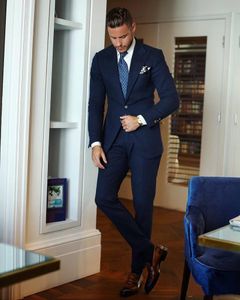 Marinha Azul Do Noivo Smoking Pico Lapela Homens Casamento Smoking Populares Homens Jaqueta Blazer Homens Jantar / Darty Terno Custom Made (Jacket + Pants + Tie) 1271