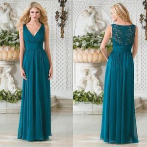 Cheap Long Bridesmaid Dresses Chiffon V Neck Lace Hollow Back Plus Size Wedding Guest Dress Party Gowns