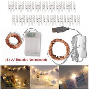 5m 10m LED photo clip USB string luzes 50/100 LEDs Luzes de fadas operadas por bateria para Garland Decoração de Natal Party Wedding Xmas