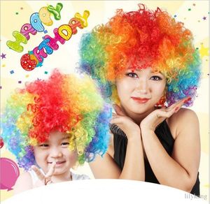 Novos perucas de palhaço de festa Rainbow Afro Hairpiece Children Fantas de futebol adultos Fãs de futebol Halloween Natal Colorido Explosão Chefe de perucas