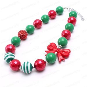 Christmas Fashion kids baby chunky bubblegum beads necklace 1pc handmade red bowknot chain necklace jewelry girls gift
