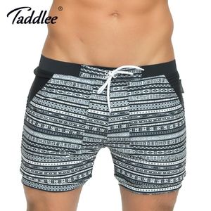 Taddlee Märke Herr Beach Board Shorts Boxer Trunks Badkläder Traditionell Basic Plus Big Size XXL High Rise Baddräkter Bad