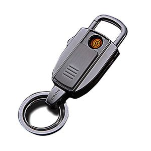 Keychain USB Lighter Mini Portable Electric Lighters Rechargeable Windproof Ultra-thin Metal Creative Individuality Key Buckle Lighter