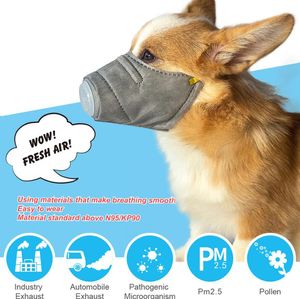 Pet Mask Dog Muzzle Smoke Masks Mouth Mask Dammtäker Anti-PM2.5 Bett Justerbar Andningsbar Grå Hund Training Noszzle Pet Protective Gift