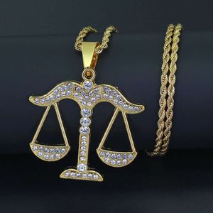 Collane con ciondoli di diamanti con equilibrio alla moda per uomo donna ciondoli di lusso Bilancia ciondoli in lega di strass in oro con costellazione di gioielli regali