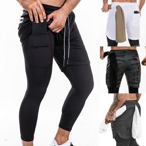 Pantaloni da jogging da uomo 2 in 1 Leggings Pantaloni Tasche di sicurezza Pantaloni per il tempo libero ad asciugatura rapida Tasche integrate Fianchi Cerniera nascosta Fitness