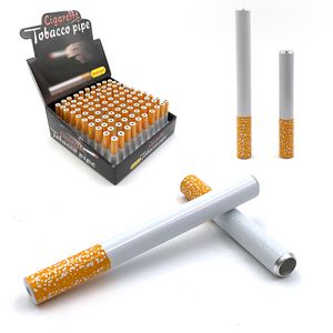 Cigarette Shape One Hitter Bat Pipe metal Dugout Aluminium Aluminum Alloy Smoking 100pcs/Box 78mm 55mm Length Tobacco Snuff Snorter Wholesale