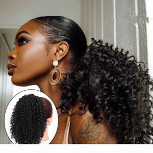 Drawstring afro puff kinky curly ponytail brasilianska mänskliga hår bun chignon hårstycke för kvinnor updo klipp i hårförlängning 140g gratis skepp