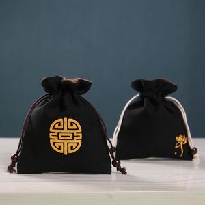 Small Linen Black Travel Bag Velvet Pouch Jewelry Drawstring Bag Thicken Cloth Gift Packaging Bags Beads Bracelet Storage Pouch 2pcs/lot