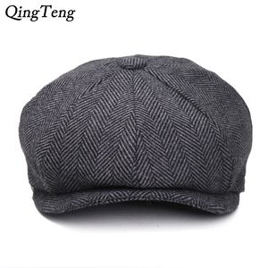 Peaky Blinders Mężczyźni Berets Hat Jesień Nowy Vintage Herringbone Octagon Cap Damska Dyni Kapelusz Gatsby Płaskie Beret Czapki Y200110