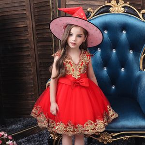 Vendita calda di Halloween Party ragazza abiti All Hallows Day Dress Little Girls con il grande cappello strega in Offerta